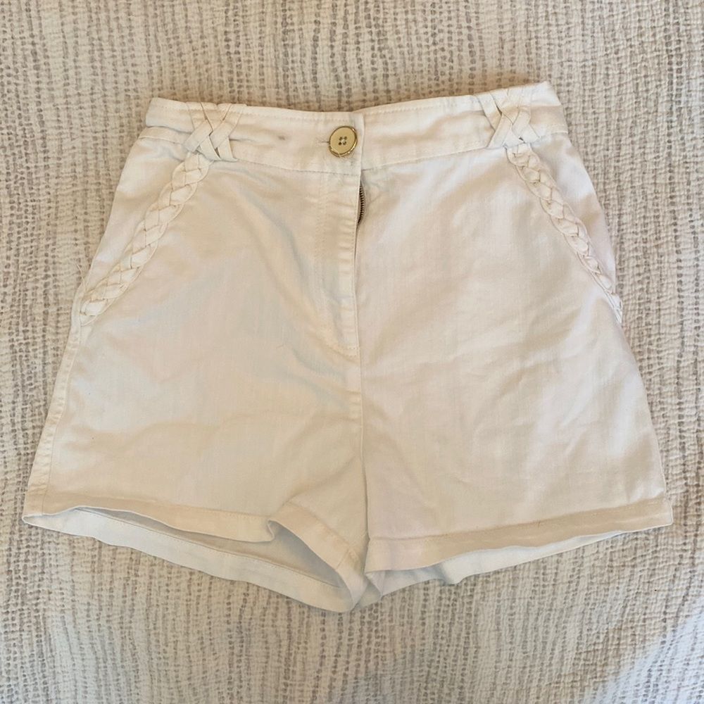 💙 Tibi Nautical Knots and Braids High Waisted White Denim Shorts Size 6